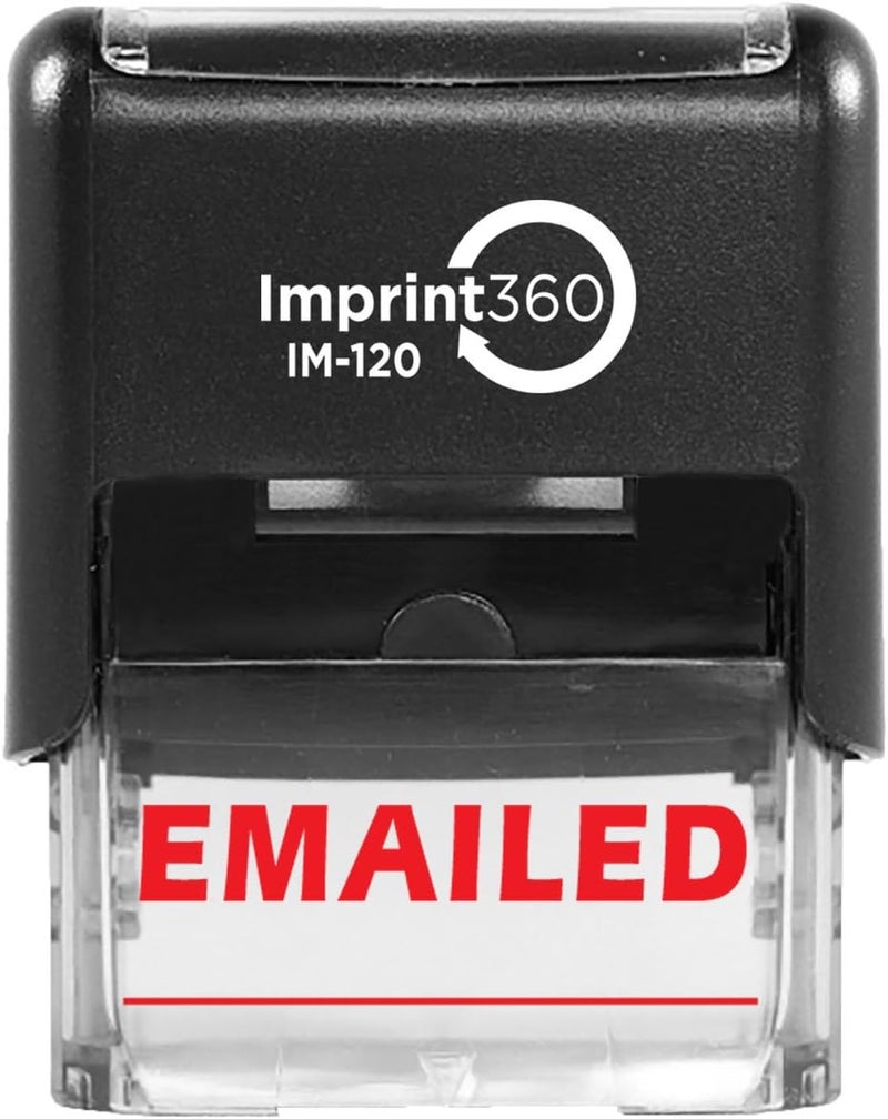 Supply360 Imprint 360 AS-IMP1032 - EMAILED w/Signature Line, Heavy Duty Commerical Quality Self-Inking Rubber Stamp, Red Ink, 9/16" x 1-1/2" Impression Size, Laser Engraved for Clean, Precise Imprints - Image 1