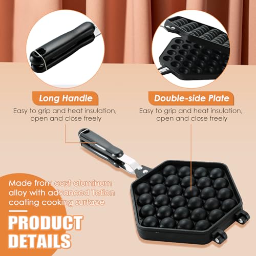 MAOPINER Bubble Waffle Maker Pan Waffle Cake Mold Pot Non-stick Double Side Egg Waffle Maker for Breakfast Lunch Household Cafe Restaurant Cake Shop - Image 3