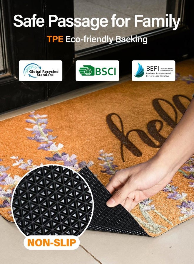 SAKSUN Door Mat Welcome Outdoor Mat: Artificial Coir Doormat for Outdoor Outside Indoor Entrance - Front Door Mat Non-Slip Backing Durable Fall Mat for Home Porch Entryway Floor (Hello Floral, 17"x 30") - Image 2