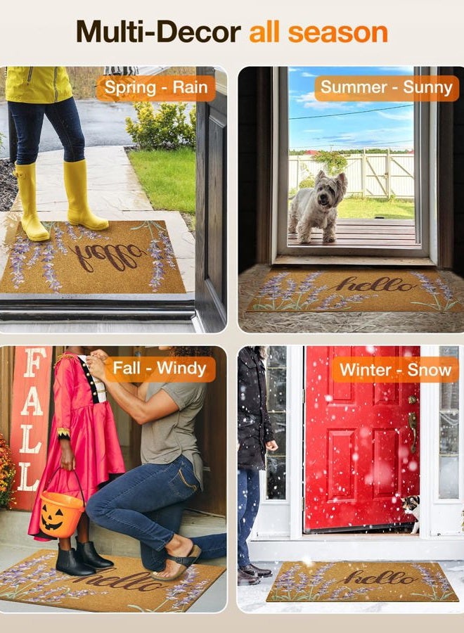 SAKSUN Door Mat Welcome Outdoor Mat: Artificial Coir Doormat for Outdoor Outside Indoor Entrance - Front Door Mat Non-Slip Backing Durable Fall Mat for Home Porch Entryway Floor (Hello Floral, 17"x 30") - Image 5