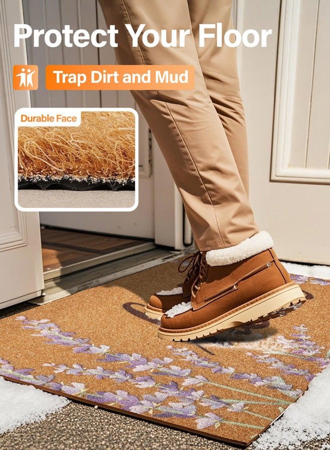 SAKSUN Door Mat Welcome Outdoor Mat: Artificial Coir Doormat for Outdoor Outside Indoor Entrance - Front Door Mat Non-Slip Backing Durable Fall Mat for Home Porch Entryway Floor (Hello Floral, 17"x 30") - Image 3