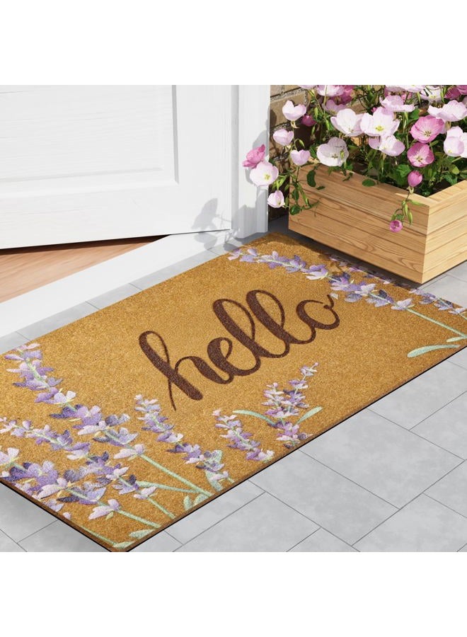 SAKSUN Door Mat Welcome Outdoor Mat: Artificial Coir Doormat for Outdoor Outside Indoor Entrance - Front Door Mat Non-Slip Backing Durable Fall Mat for Home Porch Entryway Floor (Hello Floral, 17"x 30") - Image 1