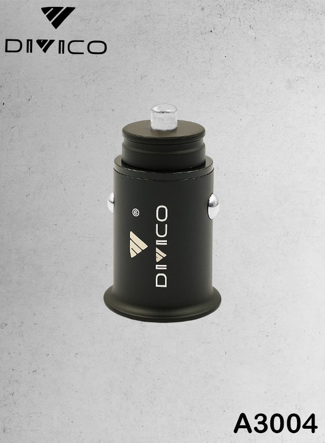 DIVICO A3004 Mini Car Charger 2.4A Dual USB Ports, Fast Charging, Overcharge Protection, Universal Metal Adapter for Tablets, Earbuds, Headphones, Bluetooth Speakers, Cameras & Smart Devices (Black, Zinc Alloy) - Image 1