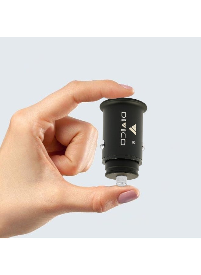 DIVICO A3004 Mini Car Charger 2.4A Dual USB Ports, Fast Charging, Overcharge Protection, Universal Metal Adapter for Tablets, Earbuds, Headphones, Bluetooth Speakers, Cameras & Smart Devices (Black, Zinc Alloy) - Image 2