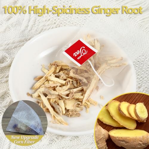 ULTHMOK 60 Premium Ginger Tea Bags, Made with 100% High-Spiciness Ginger Root, Full of Favor & Spicy, Support Digestion & Boost Immunity, No Additives & Caffeine Free. - Image 2