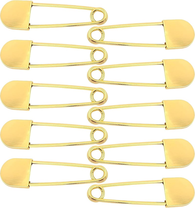 10 Pcs Large Safety Pins, Gold 3.1 in, Heavy Duty Alloy, 0.087 in Thick, 0.34 Oz Light, for DIY, Clothing, Jewelry Making, Brooch, Box Bag Fixed - Image 1
