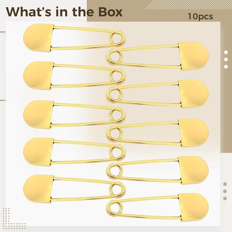 10 Pcs Large Safety Pins, Gold 3.1 in, Heavy Duty Alloy, 0.087 in Thick, 0.34 Oz Light, for DIY, Clothing, Jewelry Making, Brooch, Box Bag Fixed - Image 3