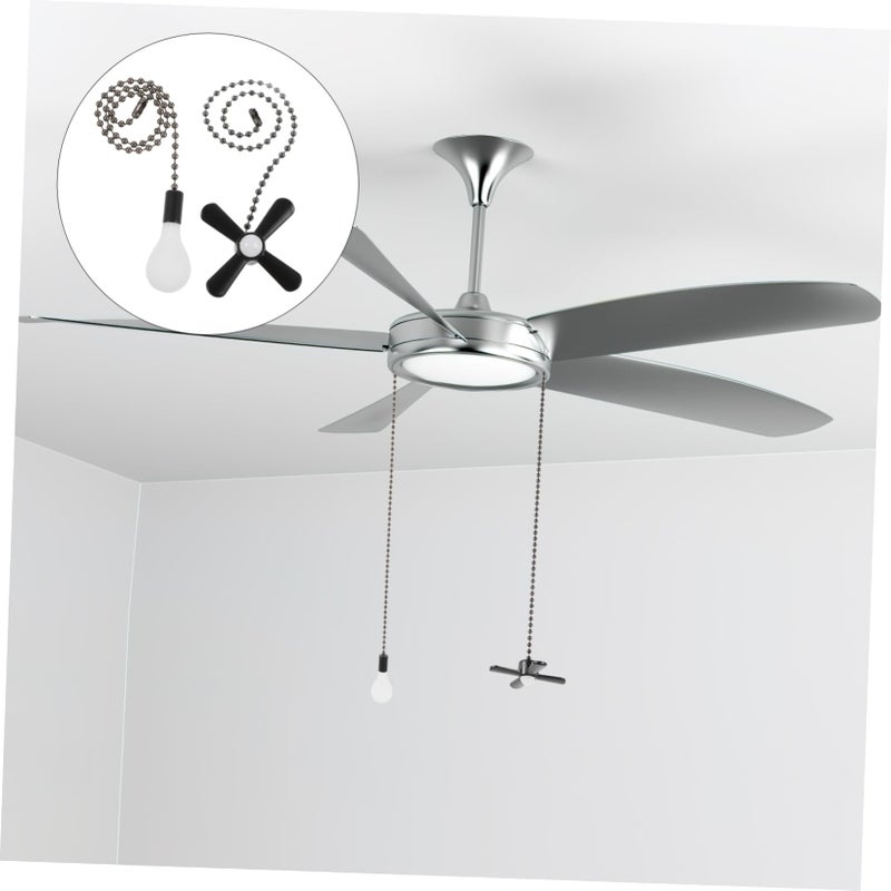2PCS Stainless Steel Fan Pull Chain Pendant with Glass Charm for Ceiling Fans and Bathroom Fixtures - Image 4