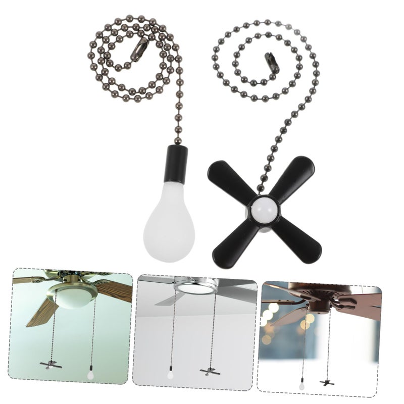 2PCS Stainless Steel Fan Pull Chain Pendant with Glass Charm for Ceiling Fans and Bathroom Fixtures - Image 3