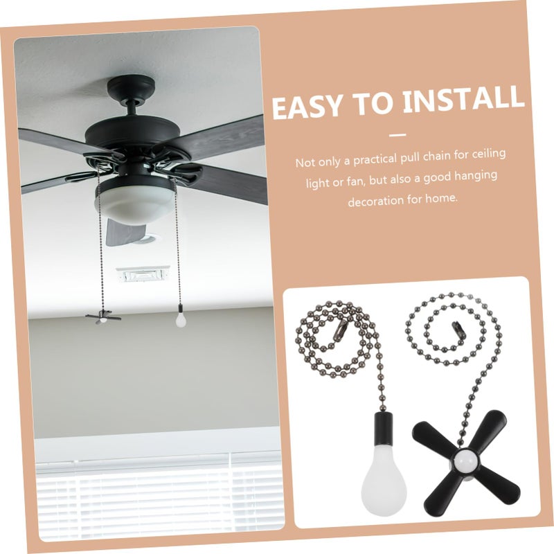 2PCS Stainless Steel Fan Pull Chain Pendant with Glass Charm for Ceiling Fans and Bathroom Fixtures - Image 5