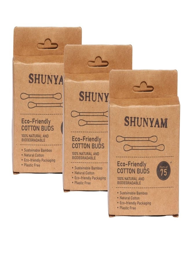 Shunyam أعواد قطنية من الخيزران من شونيام، 225 عودًا | 450 مسحة | أعواد خيزران متعددة الاستخدامات | خيزران صديق للبيئة، قابل للتحلل الحيوي، مستدام وخالٍ من البلاستيك | عبوة من 3 قطع (75 مسحة في كل عبوة) - Image 1