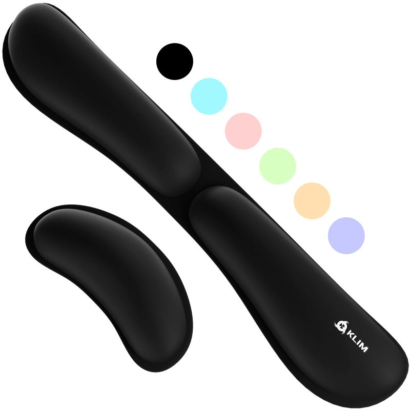 KLIM Mouse & Keyboard Wrist Rest Set - Silky Gel Memory Foam - Ergonomic Wrist Rest for Computer Keyboard, Wrist Pad for Keyboard + Wrist Rest for Mouse - for Gaming and Office - Pain Relief - Black - Image 1