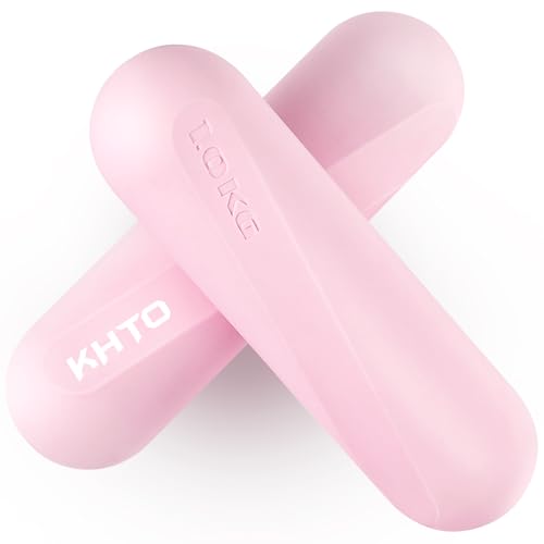 KHTO Food Grade Silicone Dumbbell Weight Bars for Women, Pink (2.2 LB | 4.4 LB Pair), Non-Slip Hex Sides Dumbbell Set for Home Gym Workout, Walking, Yoga, Dance, Barre, Pilates - Image 1