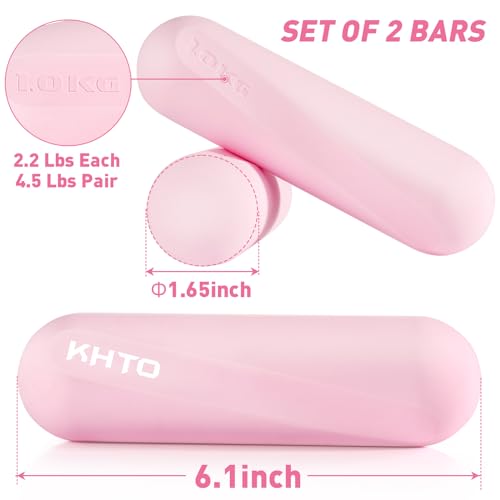 KHTO Food Grade Silicone Dumbbell Weight Bars for Women, Pink (2.2 LB | 4.4 LB Pair), Non-Slip Hex Sides Dumbbell Set for Home Gym Workout, Walking, Yoga, Dance, Barre, Pilates - Image 2