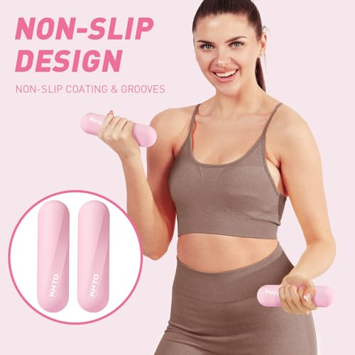 KHTO Food Grade Silicone Dumbbell Weight Bars for Women, Pink (2.2 LB | 4.4 LB Pair), Non-Slip Hex Sides Dumbbell Set for Home Gym Workout, Walking, Yoga, Dance, Barre, Pilates - Image 4