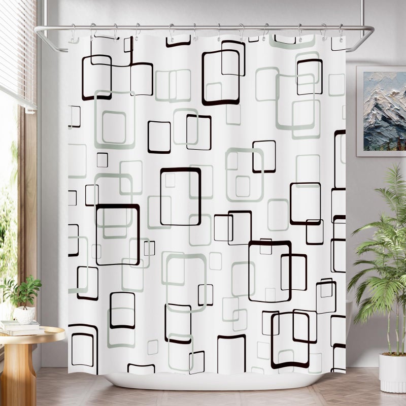 AmazerBath Shower Curtain Grey, Geometric Plaid Cloth Shower Curtain Sets with 12 Shower Curtain Hooks, Washable Fabric White Shower Curtain, Luxury Farmhouse Bathroom Shower Curtain, 72x72 Inches - Image 1