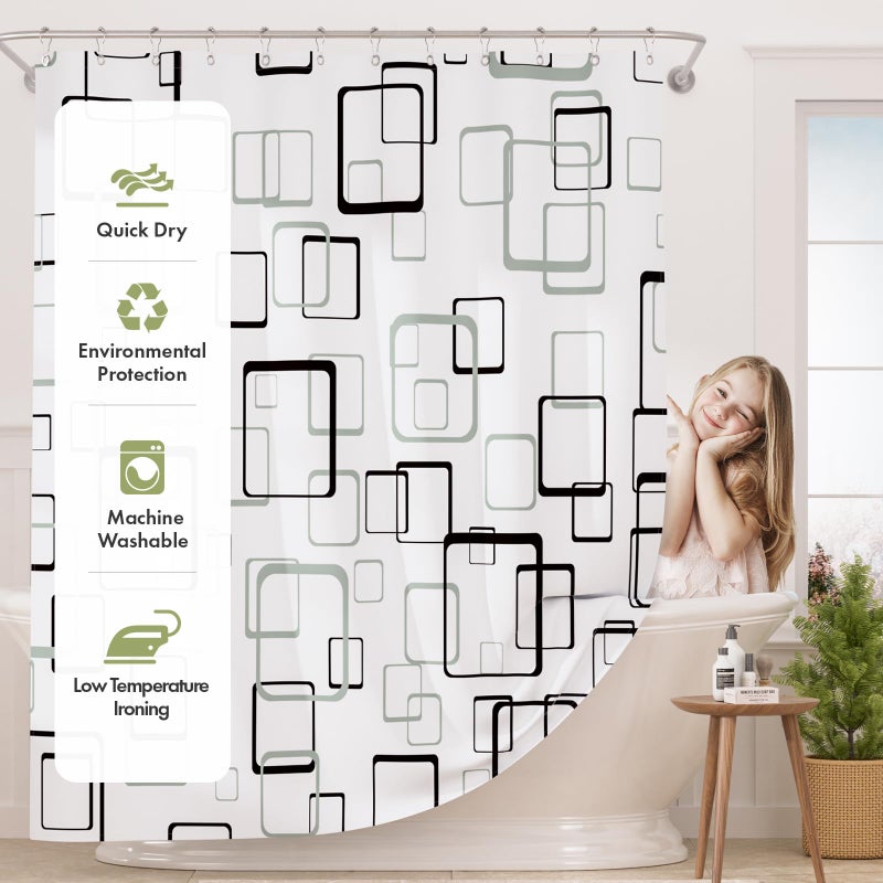 AmazerBath Shower Curtain Grey, Geometric Plaid Cloth Shower Curtain Sets with 12 Shower Curtain Hooks, Washable Fabric White Shower Curtain, Luxury Farmhouse Bathroom Shower Curtain, 72x72 Inches - Image 3