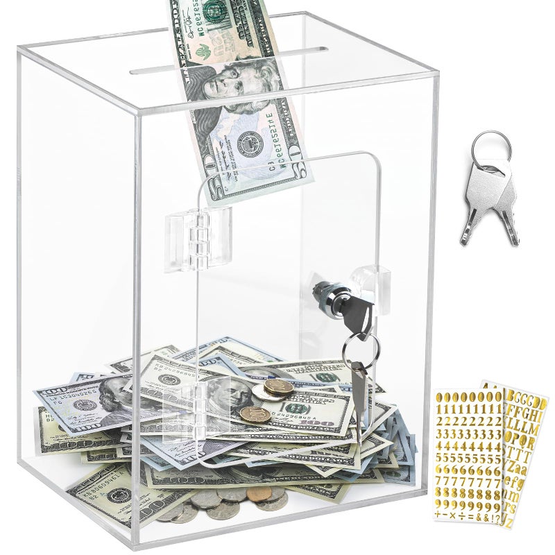Vcertcpl X-Large Acrylic Clear Piggy Bank with Lock for Adults and Kids, Money Saving Box, Openable Coin Bank, Change Jar - Image 1