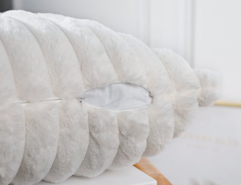 PANOD Faux Fur Decorative Long Lumbar Throw Pillow Covers 14 x 20 Boho Long Lumbar Pillow Covers Pillow Case Cushion Cover for Bed Sofa Farmhouse Livingroom White - Image 5