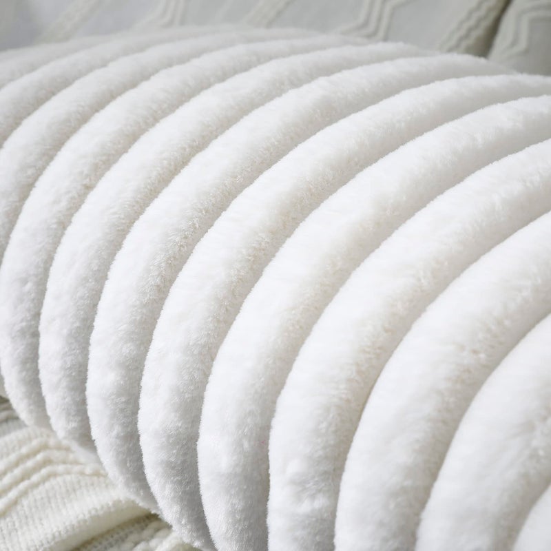 PANOD Faux Fur Decorative Long Lumbar Throw Pillow Covers 14 x 20 Boho Long Lumbar Pillow Covers Pillow Case Cushion Cover for Bed Sofa Farmhouse Livingroom White - Image 4