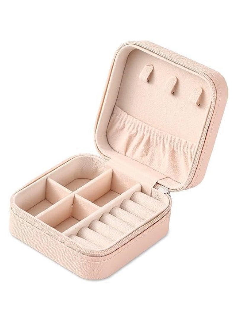 Small Leather Jewelry Box Easy Carry Organizer Jewelry Rings Gift Box for Girls (Pink)  - Image 1