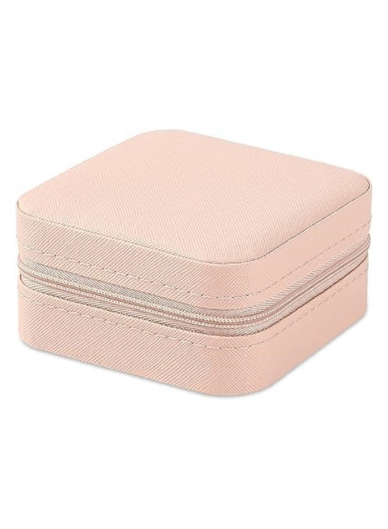 Small Leather Jewelry Box Easy Carry Organizer Jewelry Rings Gift Box for Girls (Pink)  - Image 2