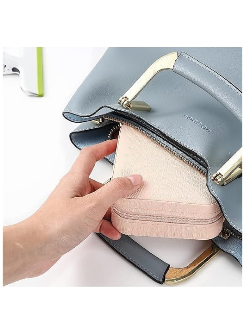 Small Leather Jewelry Box Easy Carry Organizer Jewelry Rings Gift Box for Girls (Pink)  - Image 3