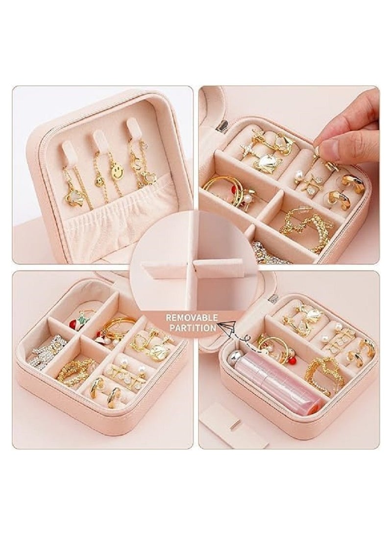 Small Leather Jewelry Box Easy Carry Organizer Jewelry Rings Gift Box for Girls (Pink)  - Image 5