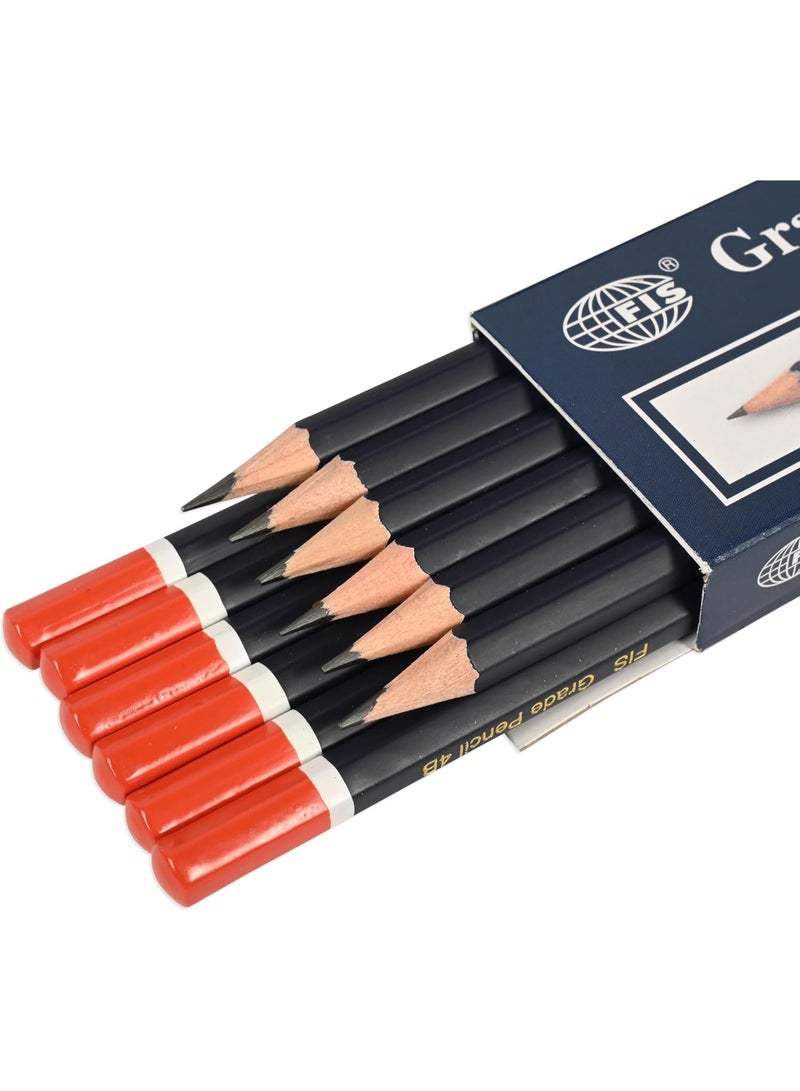 FIS Pencil, 12 Pieces Pencil Per Box, 4B Hardness, Black Lead Wooden Pencils, Packet of 12 Boxes(144 Pencils), Round Shape Grip, Black/Red Color-FSPE4B_12 BOX - Image 1