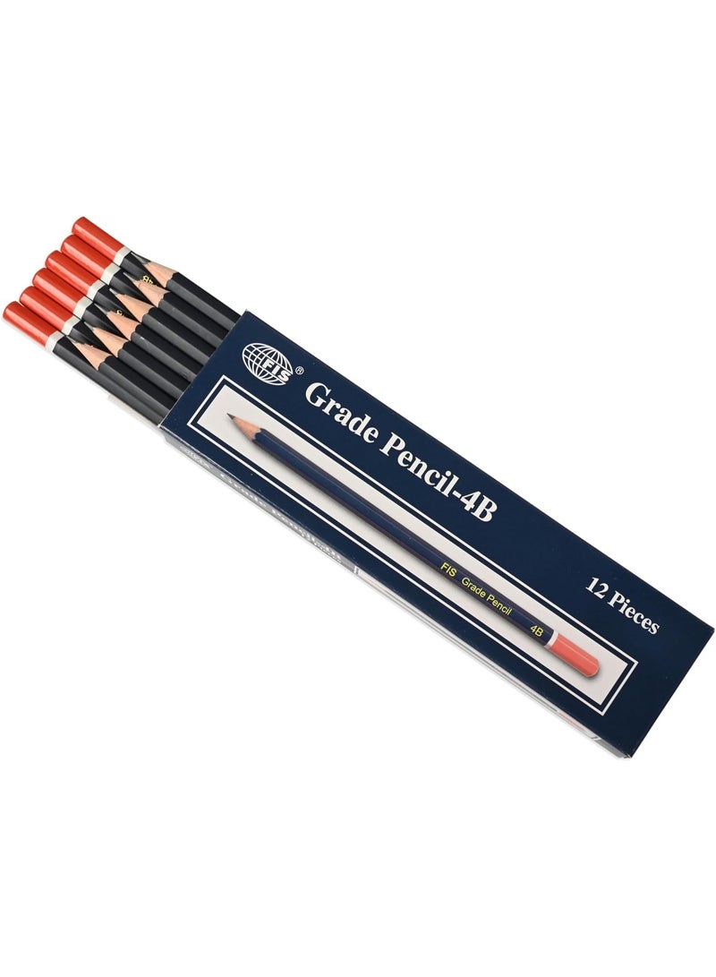 FIS Pencil, 12 Pieces Pencil Per Box, 4B Hardness, Black Lead Wooden Pencils, Packet of 12 Boxes(144 Pencils), Round Shape Grip, Black/Red Color-FSPE4B_12 BOX - Image 4