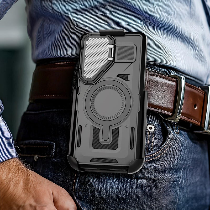 Encased for Samsung Galaxy S25 FE Case with Belt Clip Holster - Heavy-Duty Hinged Camera Lens Cover and Kickstand (Compatible with MagSafe) - Image 2