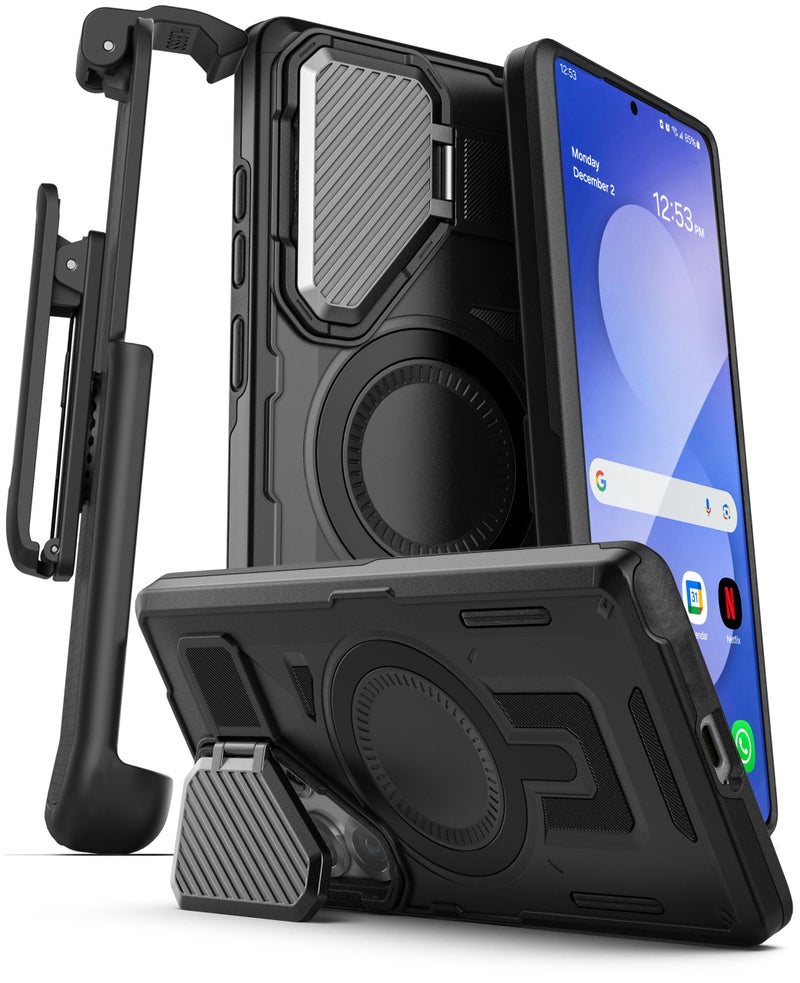 Encased for Samsung Galaxy S25 FE Case with Belt Clip Holster - Heavy-Duty Hinged Camera Lens Cover and Kickstand (Compatible with MagSafe) - Image 1
