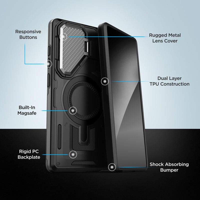 Encased for Samsung Galaxy S25 FE Case with Belt Clip Holster - Heavy-Duty Hinged Camera Lens Cover and Kickstand (Compatible with MagSafe) - Image 3