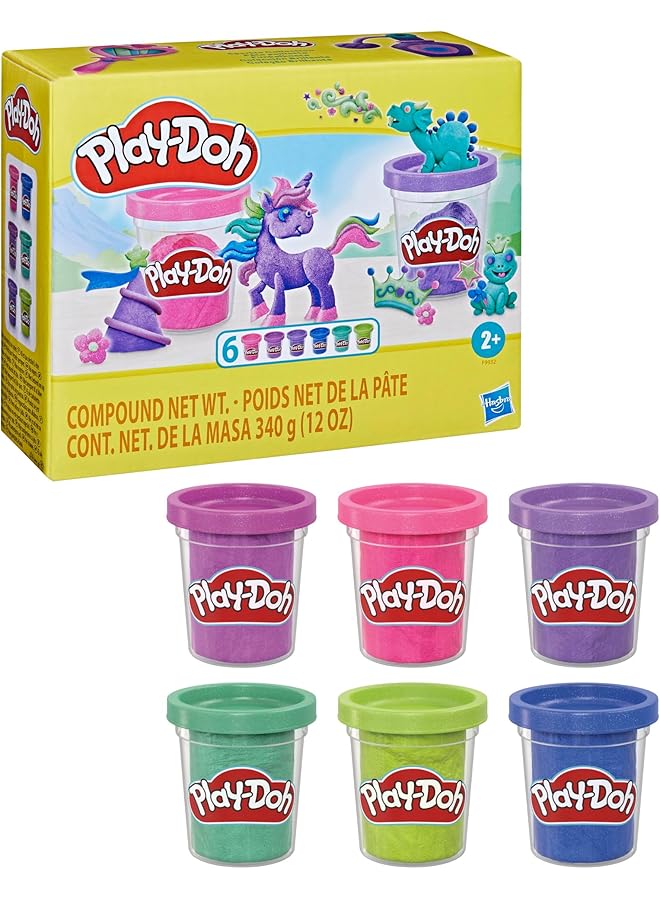 بلاي دوه 6 عبوات من مجموعة سباركل المتنوعة ذات الألوان المعدنية اللامعة للأطفال من لوازم الفنون والحرف اليدوية ألعاب الخيال للأطفال من عمر 3 سنوات - Image 1