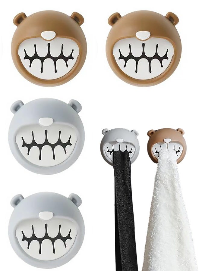 حامل مناشف يد لاصق بتصميم دب جذاب، 4 قطع - خطافات مناشف بدون حفر للمطبخ والحمام، تركيب بدون حفر - Image 1