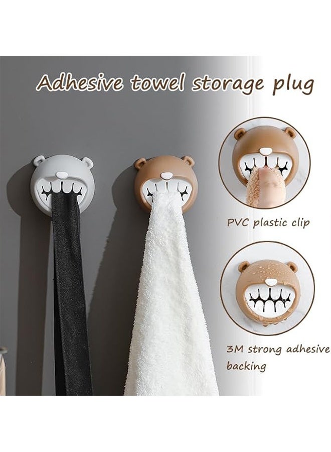 حامل مناشف يد لاصق بتصميم دب جذاب، 4 قطع - خطافات مناشف بدون حفر للمطبخ والحمام، تركيب بدون حفر - Image 3