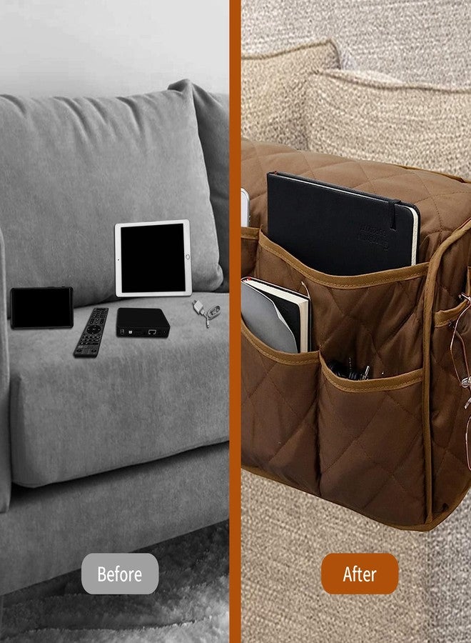 MEHIDFY Armchair Caddy, Waterproof Sofa Armrest Organizer, Non Slip Recliner Organizer, Remote Holder for Recline, Recliner Caddy with 14 Pockets Storage for TV Remote, Phone, Magazine (Brown) - Image 4