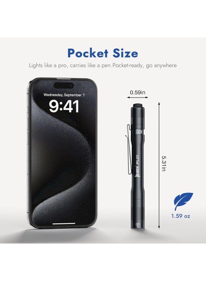 WUBEN PL01 Pen Light, 650 Lumen LED Flashlight Rechargeable, Pocket Size Pen Flashlight with Steel Pocket Clip, Compatible 2 AAA Battery, IP68 Waterproof, Penlight for Home, Emergencies, Inspection - Image 4