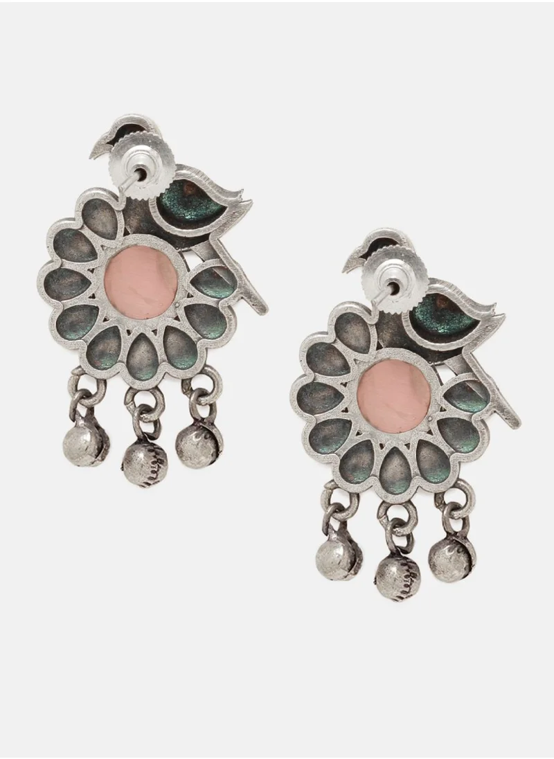 برياسي Crystal Studded Oxidized Contemporary Drop Earrings