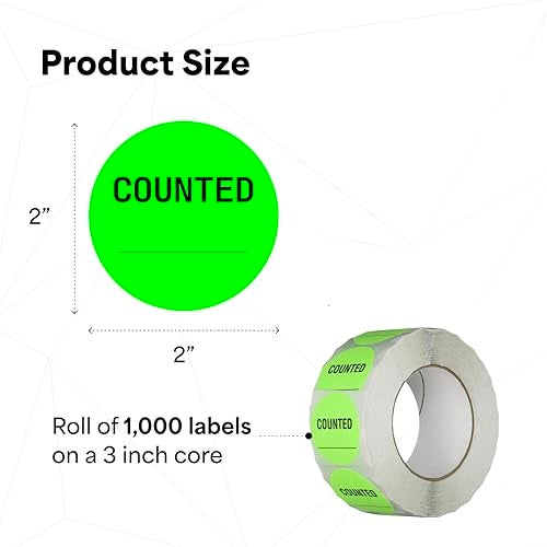 TapeCase INVLBL-023 Counted Inventory Label, Circular Adhesive Label, Green, 2 in, 1000 Labels Per Roll, 1 Roll - Image 5