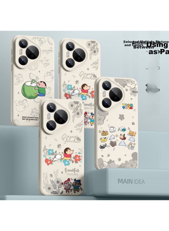 Xp Huawei Pura70Pro Phone Case Lens Full Coverage P70Pro+ Anti-Fall Heat Dissipation Magnetic Absorption Liquid Silicone Advanced Men And Women Crayon Shin-Chan - Antique White Drink Coconut Shin-Chan - Image 4