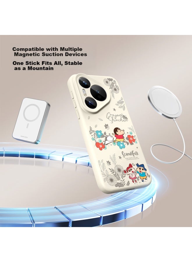 Xp Huawei Pura70Pro Phone Case Lens Full Coverage P70Pro+ Anti-Fall Heat Dissipation Magnetic Absorption Liquid Silicone Advanced Men And Women Crayon Shin-Chan - Antique White Drink Coconut Shin-Chan - Image 2