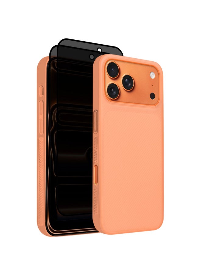 CATANES 3Packs Case Cover for iPhone 17 Pro Max, Air Skin Line Design Back Cover, Sturdy Durable Ultra-Thin Case, Drop Protection Cover Clear with Two Privacy Screen Protectors - Cosmic Orange - Image 1