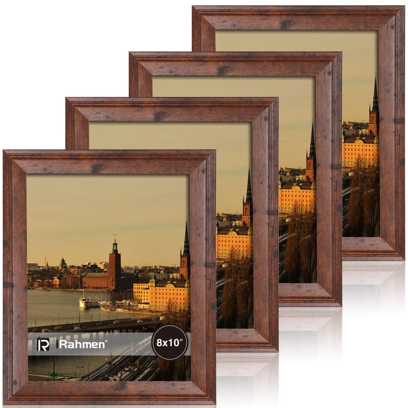 Irahmen 8x10 إطار الصورة مجموعة من 4 إطار صور ريفي ريفي مع عروض زجاجية عالية الدقة الصور 8 × 10 بدون إطارات صور خشبية حصيرة لتركيب الجدار وشاشة الطاولة - Image 1