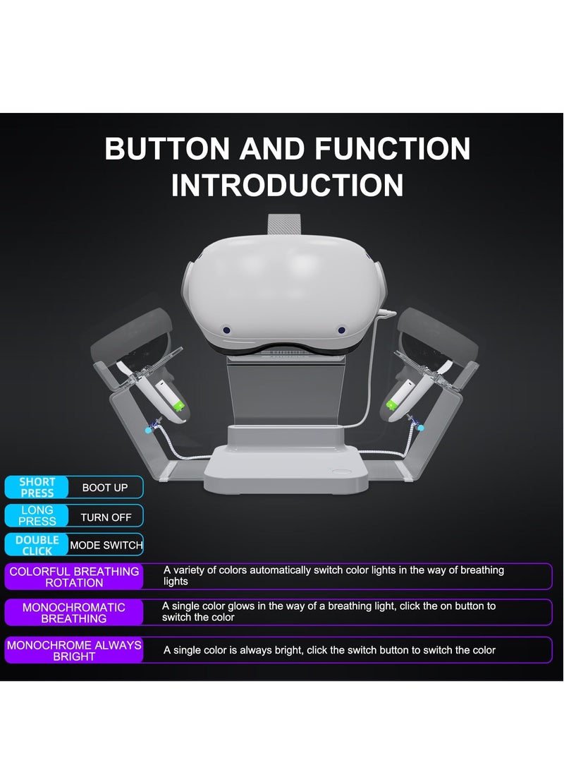 Barakah HiBloks Charging Station for Meta/Oculus Quest 2, Illuminated VR Stand for Quest 2, Magnetic Controller & Headest Display Charger with 2 Rechergeable Batteries, Battery Cover and USB-C Fast Charging - Image 2