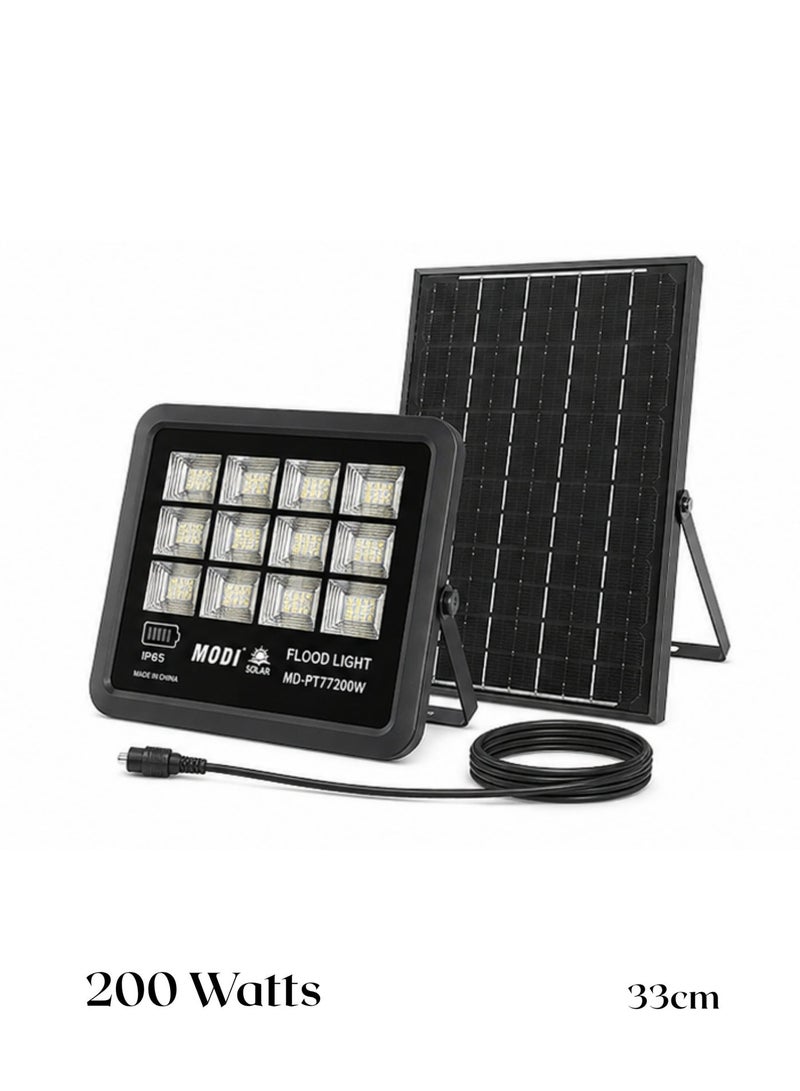 MODI 200W Solar LED Flood Light – IP66 Waterproof Outdoor Security Light with Remote Control (6500K Ultra Bright White) - Image 1