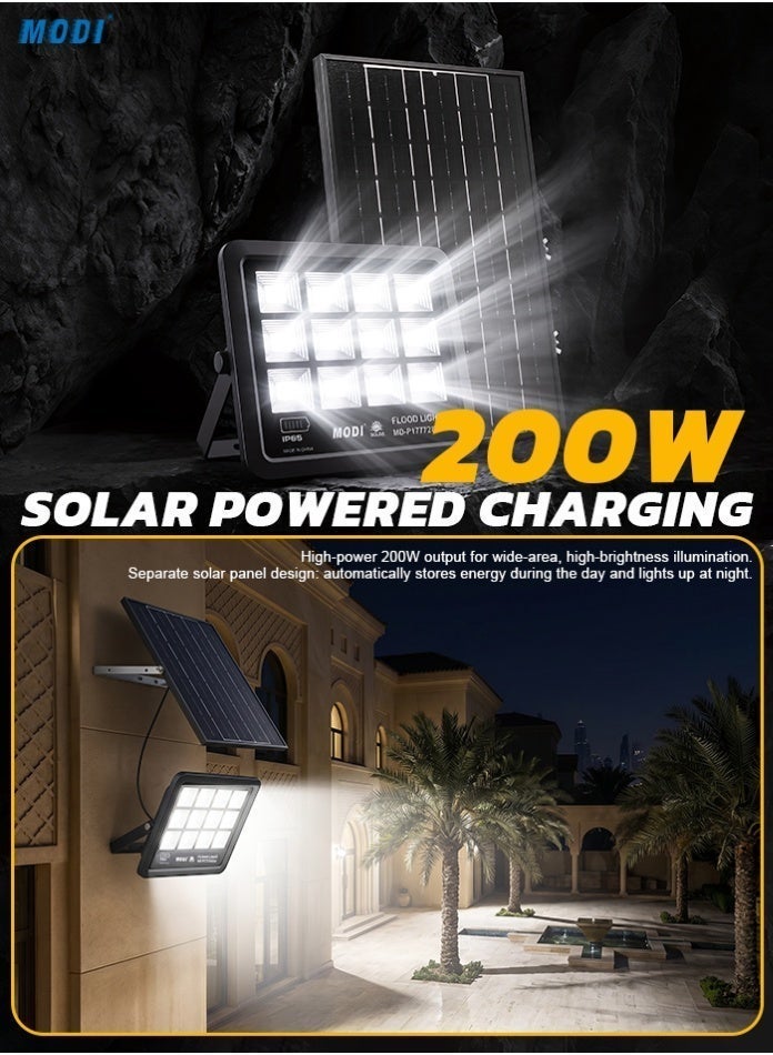 MODI 200W Solar LED Flood Light – IP66 Waterproof Outdoor Security Light with Remote Control (6500K Ultra Bright White) - Image 3