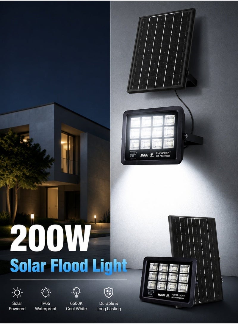 MODI 200W Solar LED Flood Light – IP66 Waterproof Outdoor Security Light with Remote Control (6500K Ultra Bright White) - Image 3