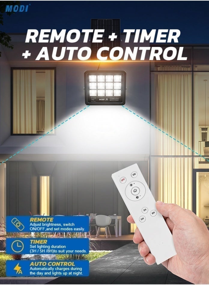 MODI 200W 6500K SMD LED Solar Wall Light, 12–18-Hour Runtime, 4–6-Hour Charging, 10ah Lifepo4 Battery, 10w Polysilicon Panel, Remote Timer And Light Sensor Control, Outdoor Security Flood Lamp - Image 5