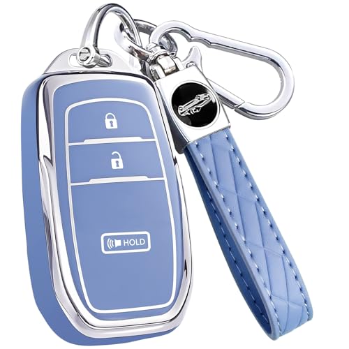 AAWQVRG Key Fob Cover for Toyota - Premium Soft TPU Shell Full Protection Case with Keychain, Fits Grand Highlander Corolla Camry Tundra Prius Sequoia Venza Tacoma 4Runner Rav4 Land Cruiser, Blue 3-Button - Image 1